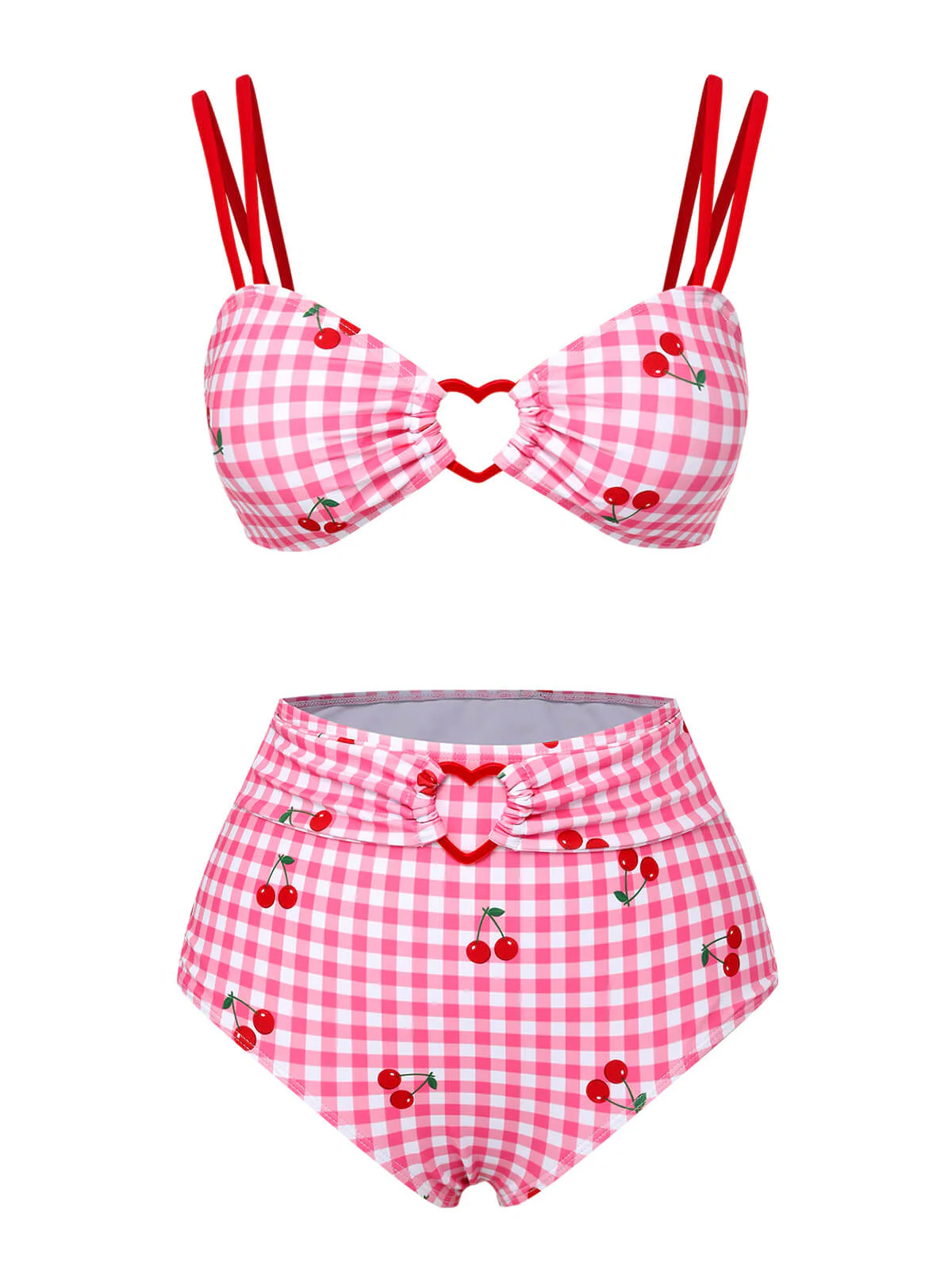 Pink Plaid & Cherry Strap Swimsuit