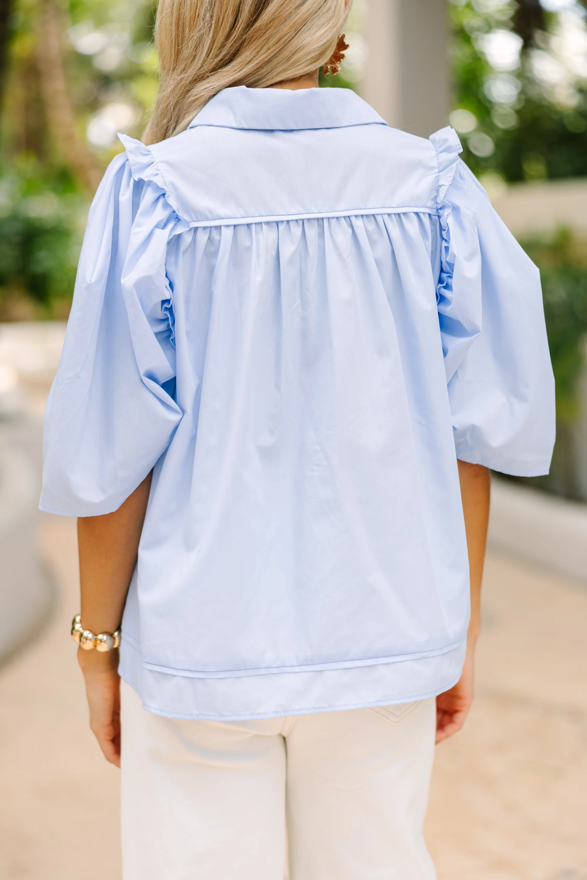 Light Blue Puff Sleeve Blouse