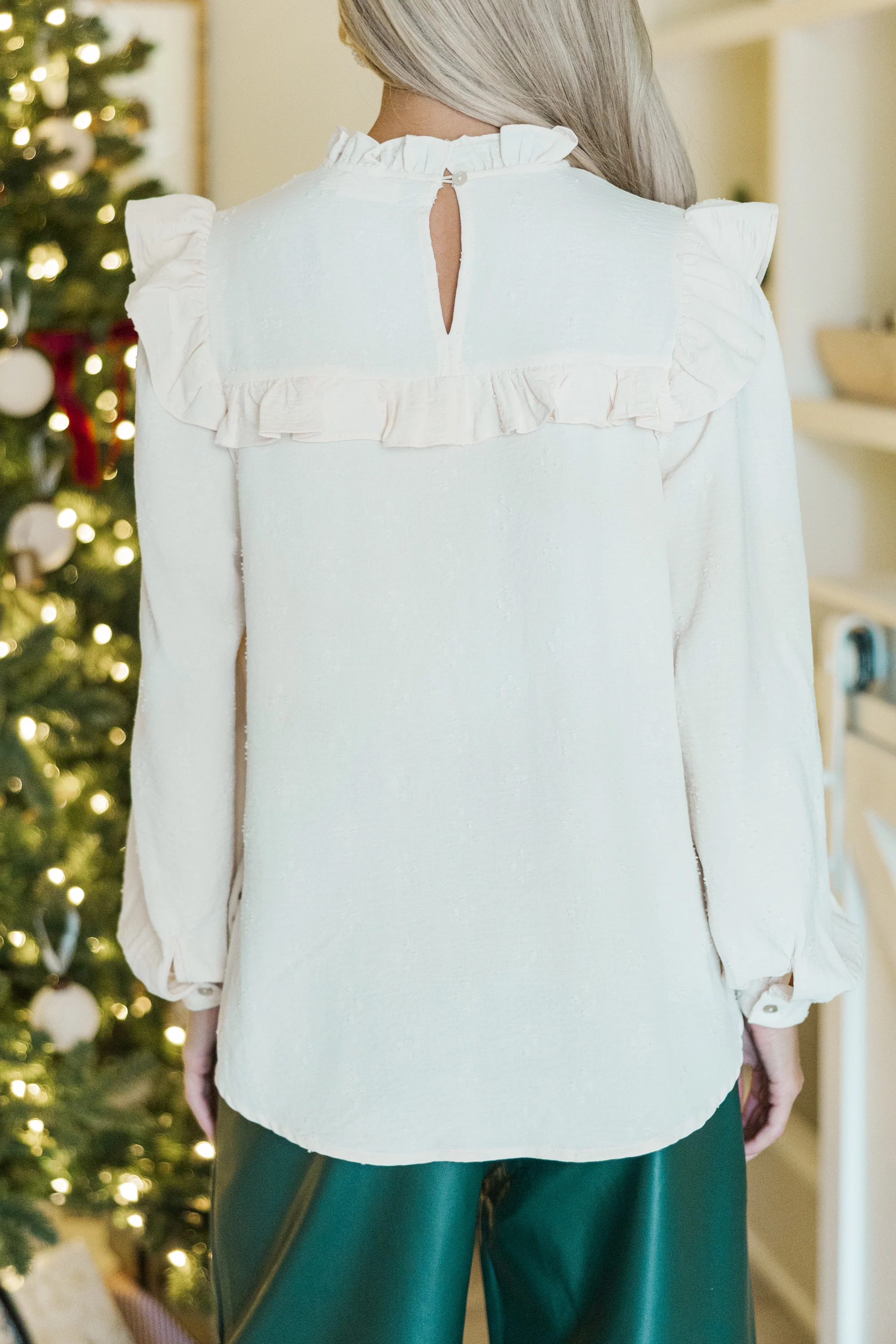 Cream White Ruffled Blouse
