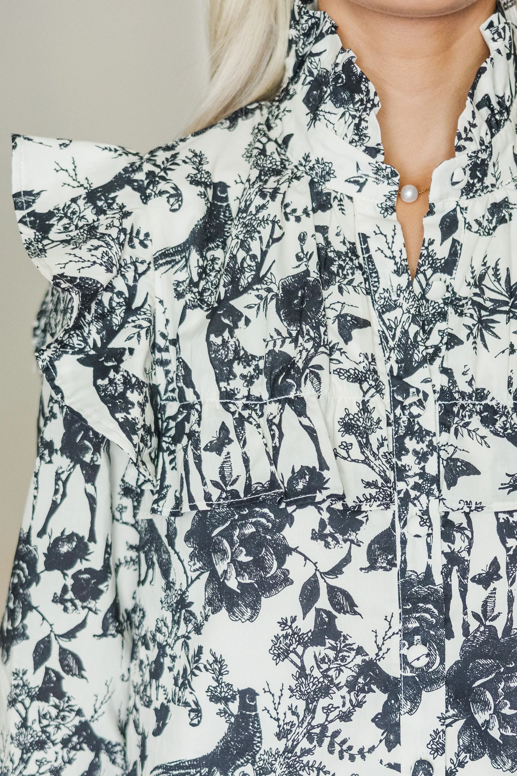 Black Toile Button Down Top