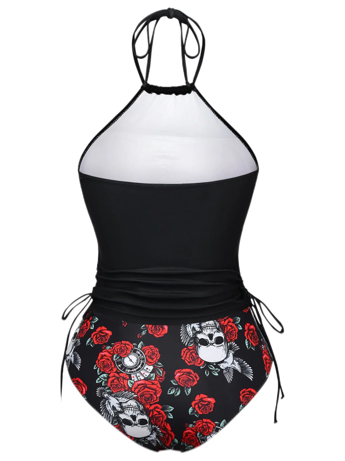 Black  Steampunk Halter Skeleton Rose Swimsuit
