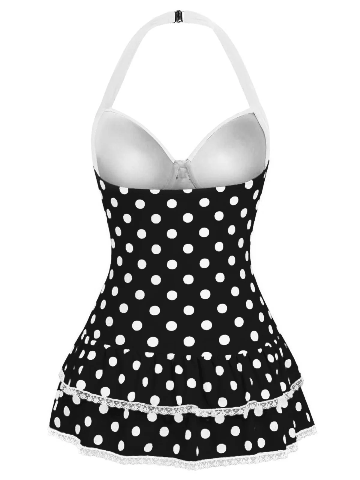 Black Halter Polka Dots Bow One-Piece Swimsuit