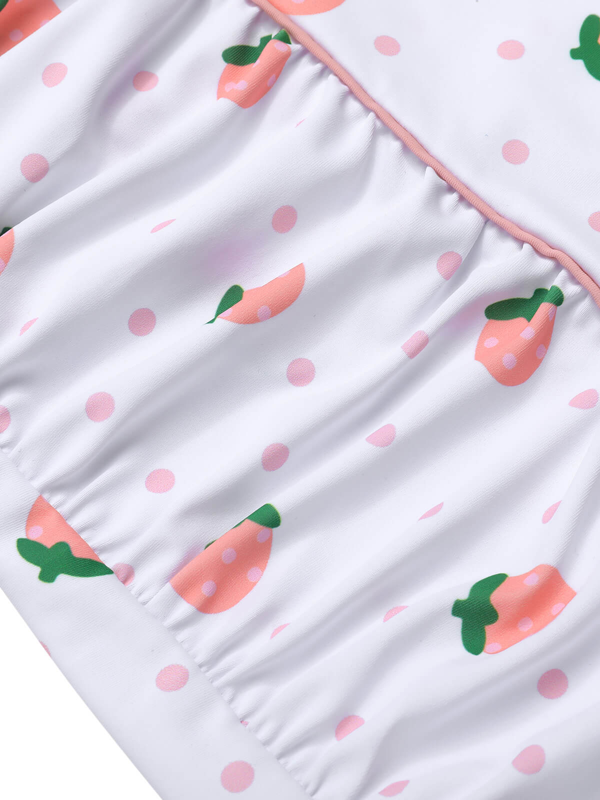 White & Pink  Strawberry Pleated Swimsuit