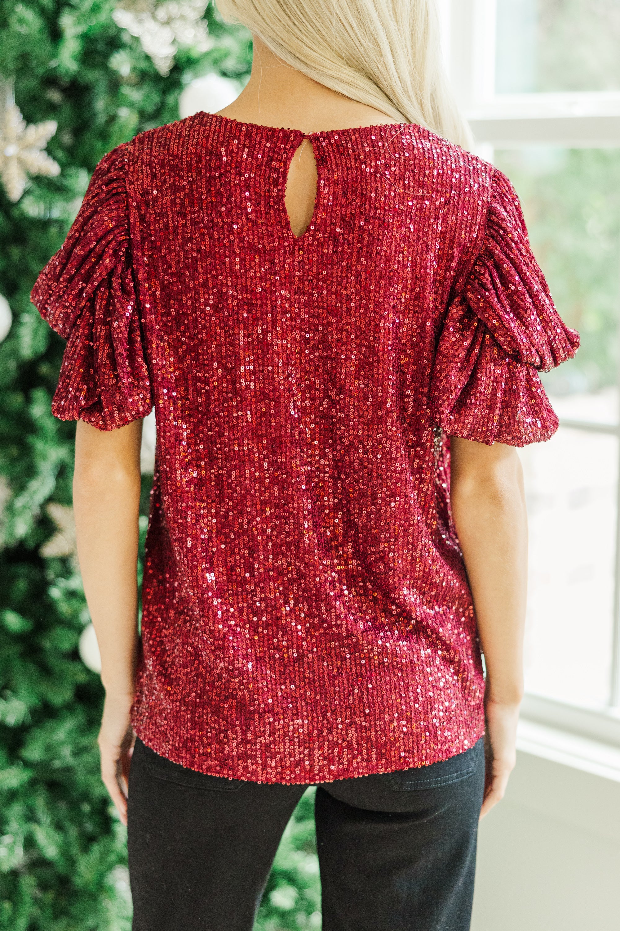 Wine Red Sequin Blouse