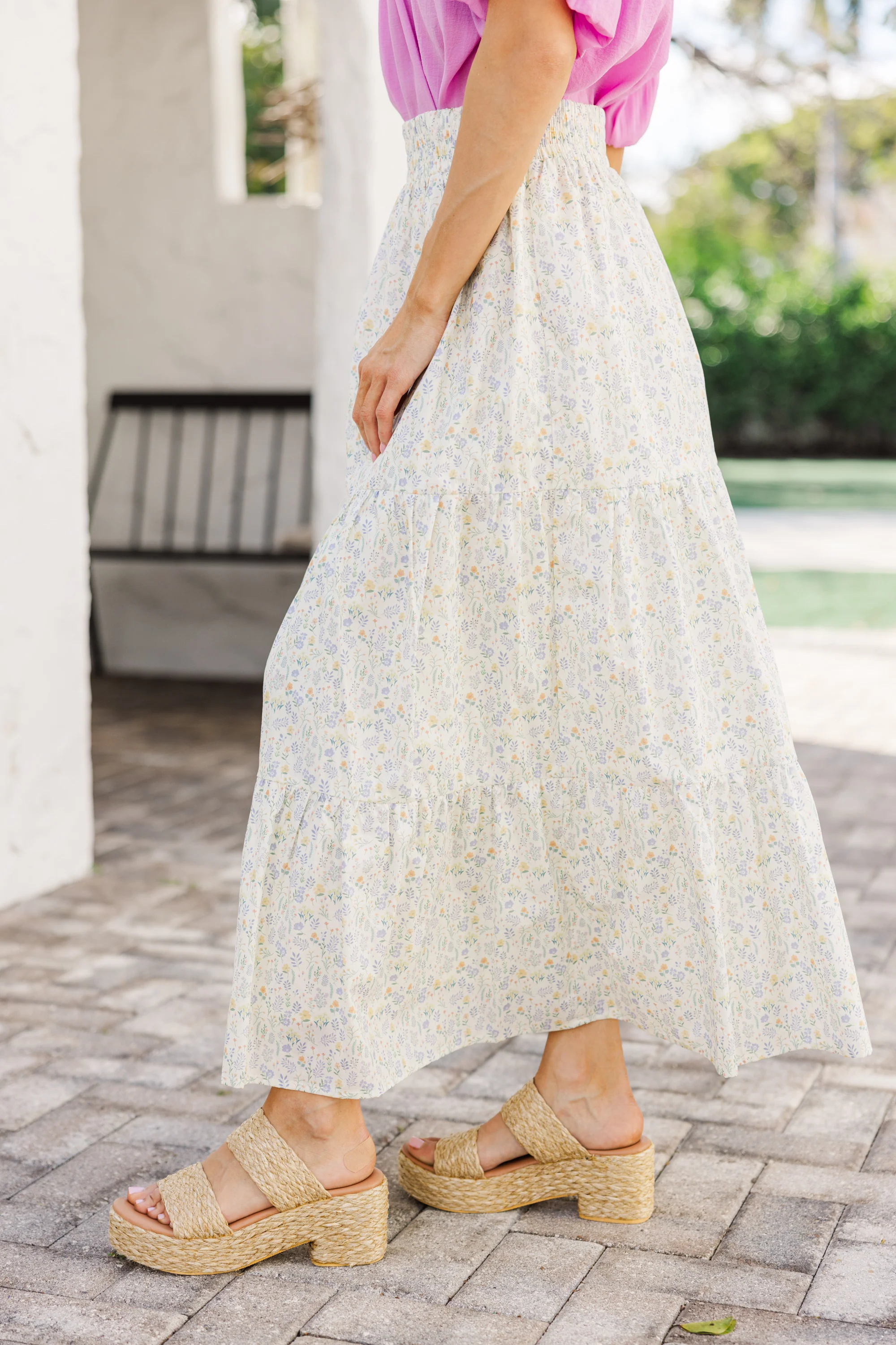 Yellow Ditsy Floral Midi Skirt