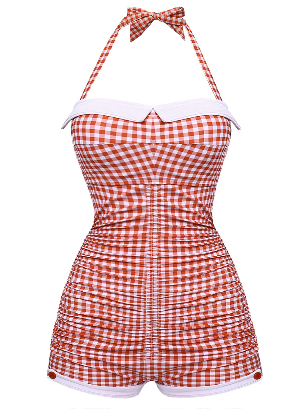 Gingham Halter Bowknot One-piece Swimsuit