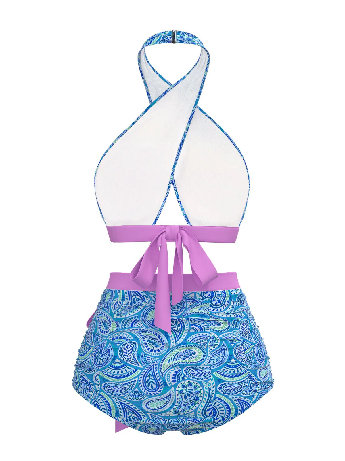 Violet  Paisley Print Cross-Halter Swimsuit