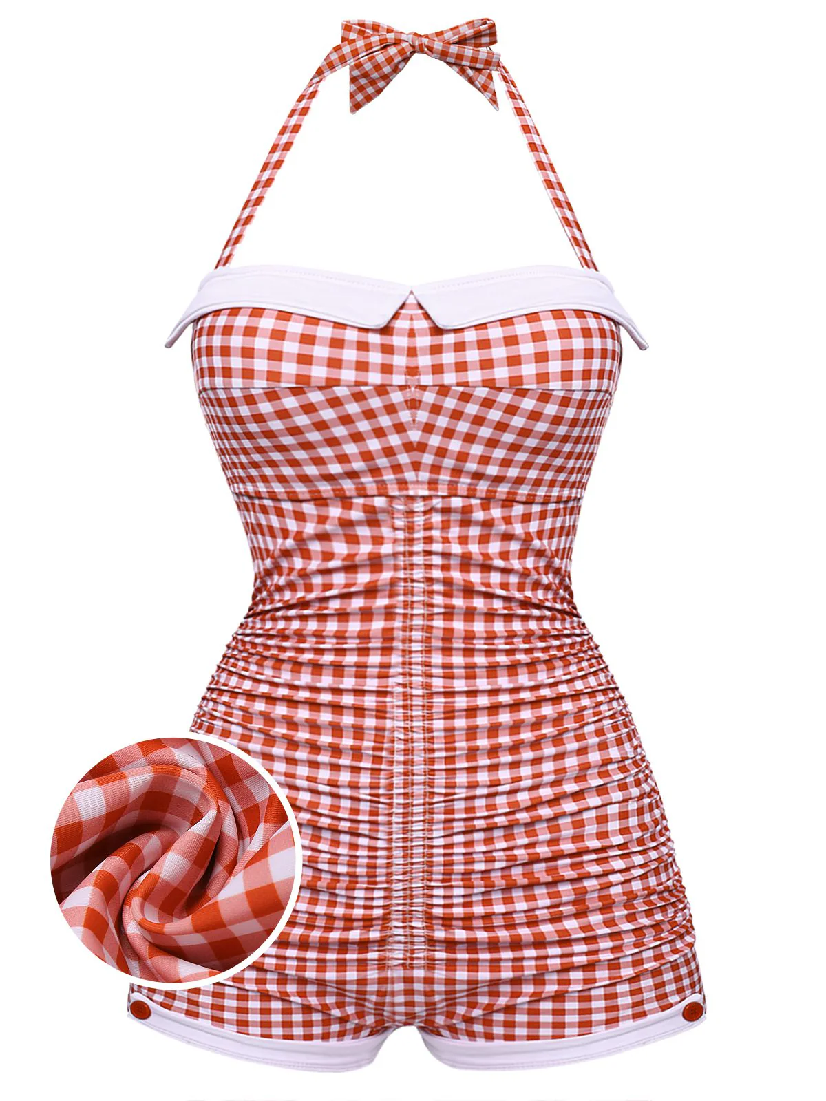 Gingham Halter Bowknot One-piece Swimsuit