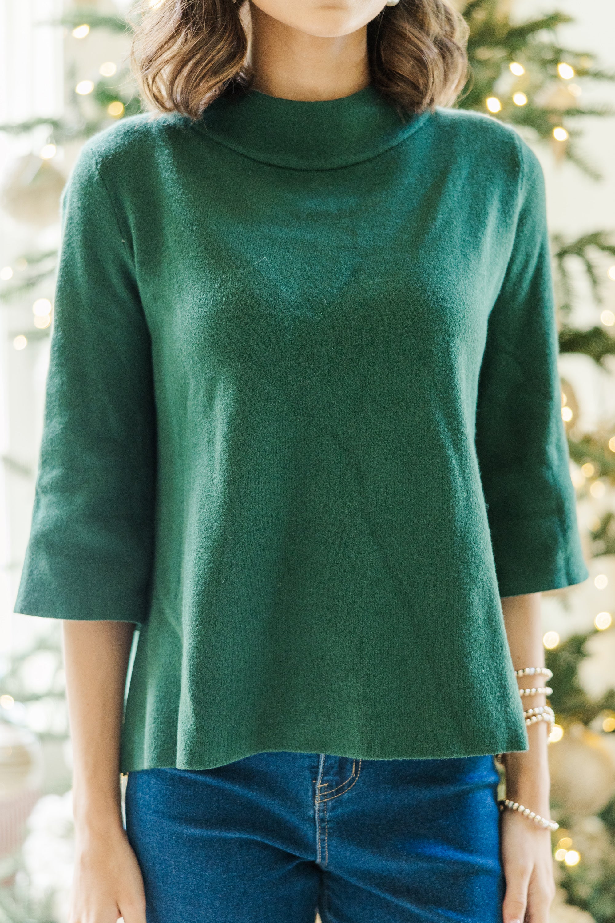 Emerald Green Mock Neck Sweater