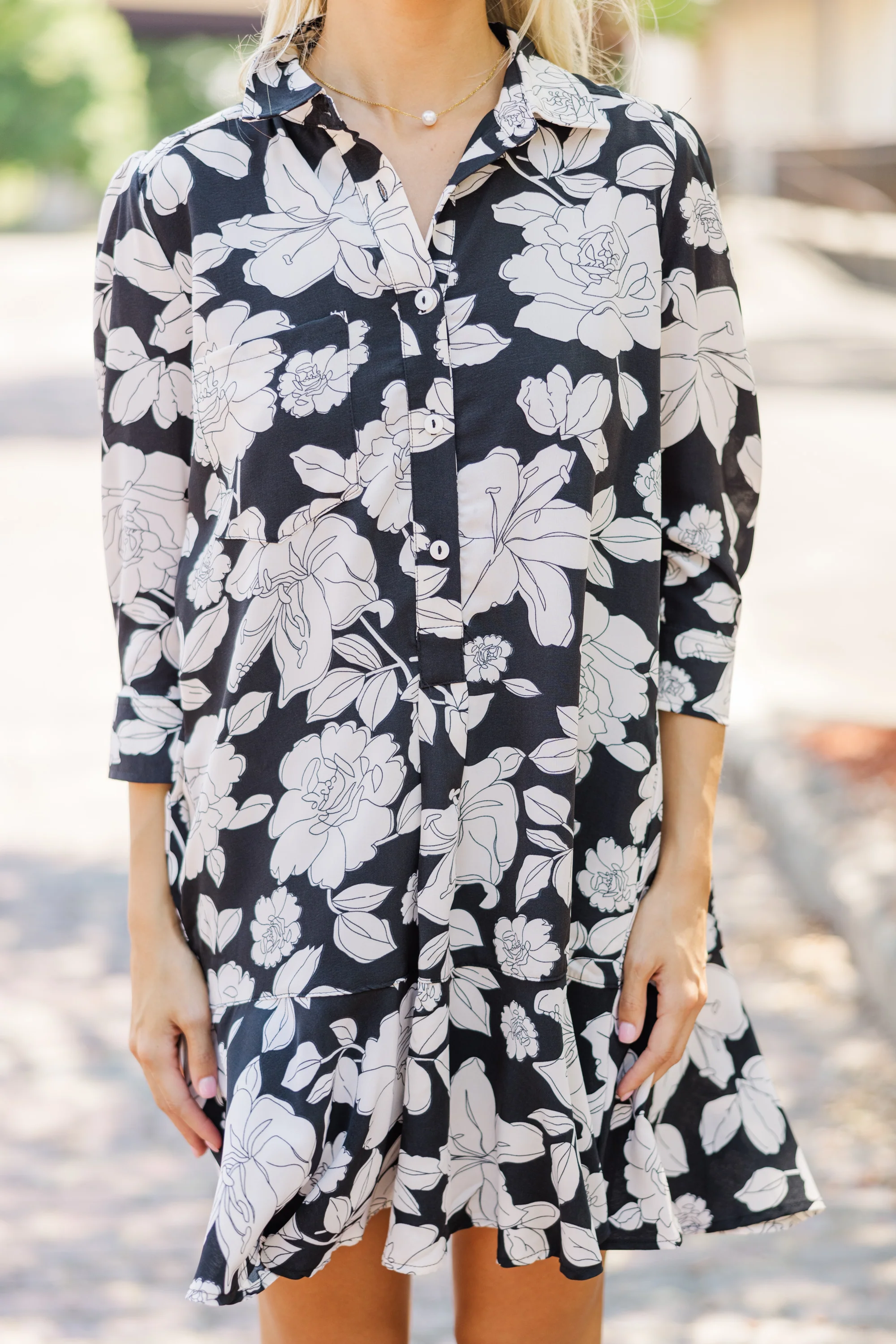 Black Floral Shirt Dress