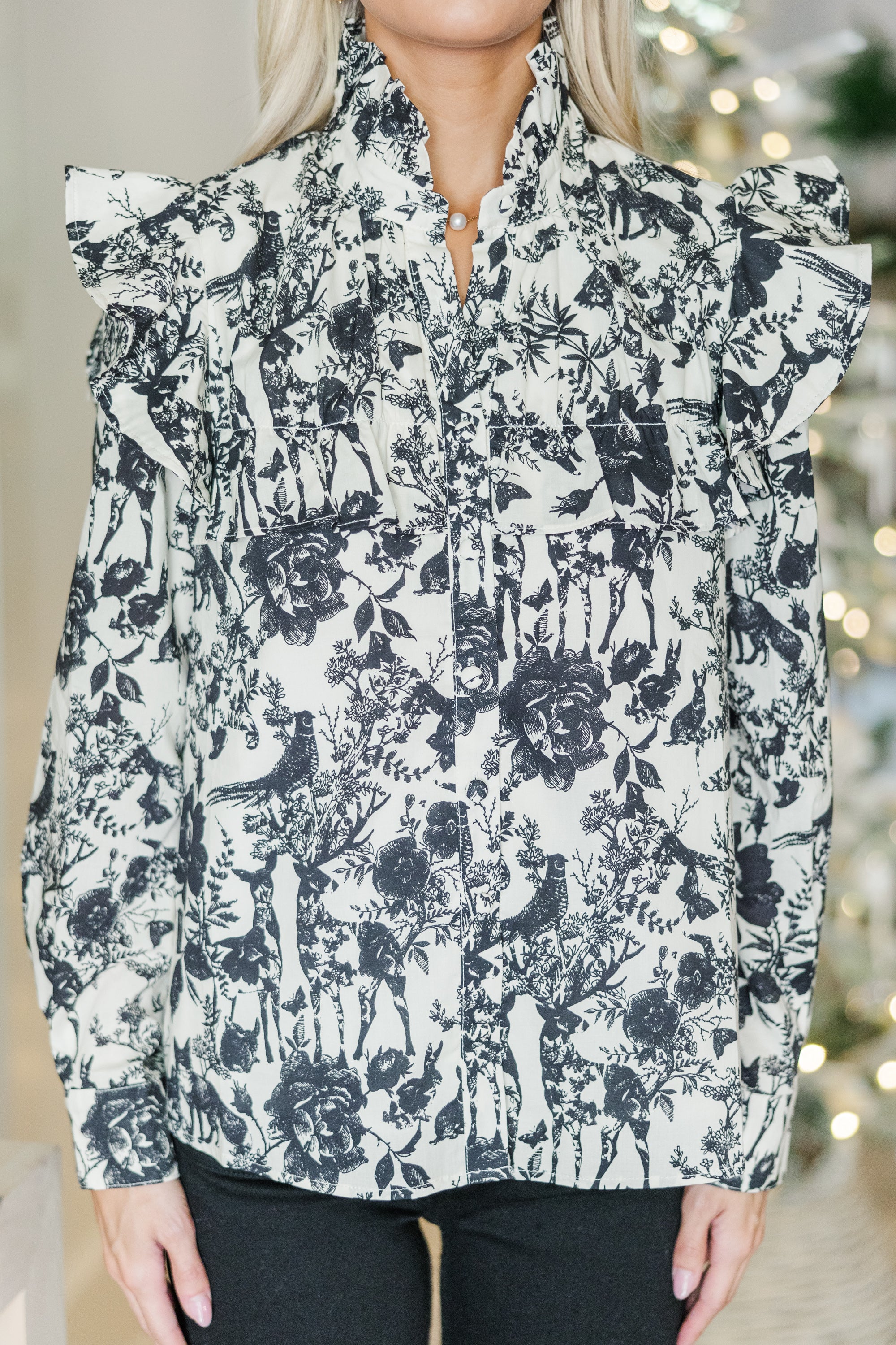 Black Toile Button Down Top