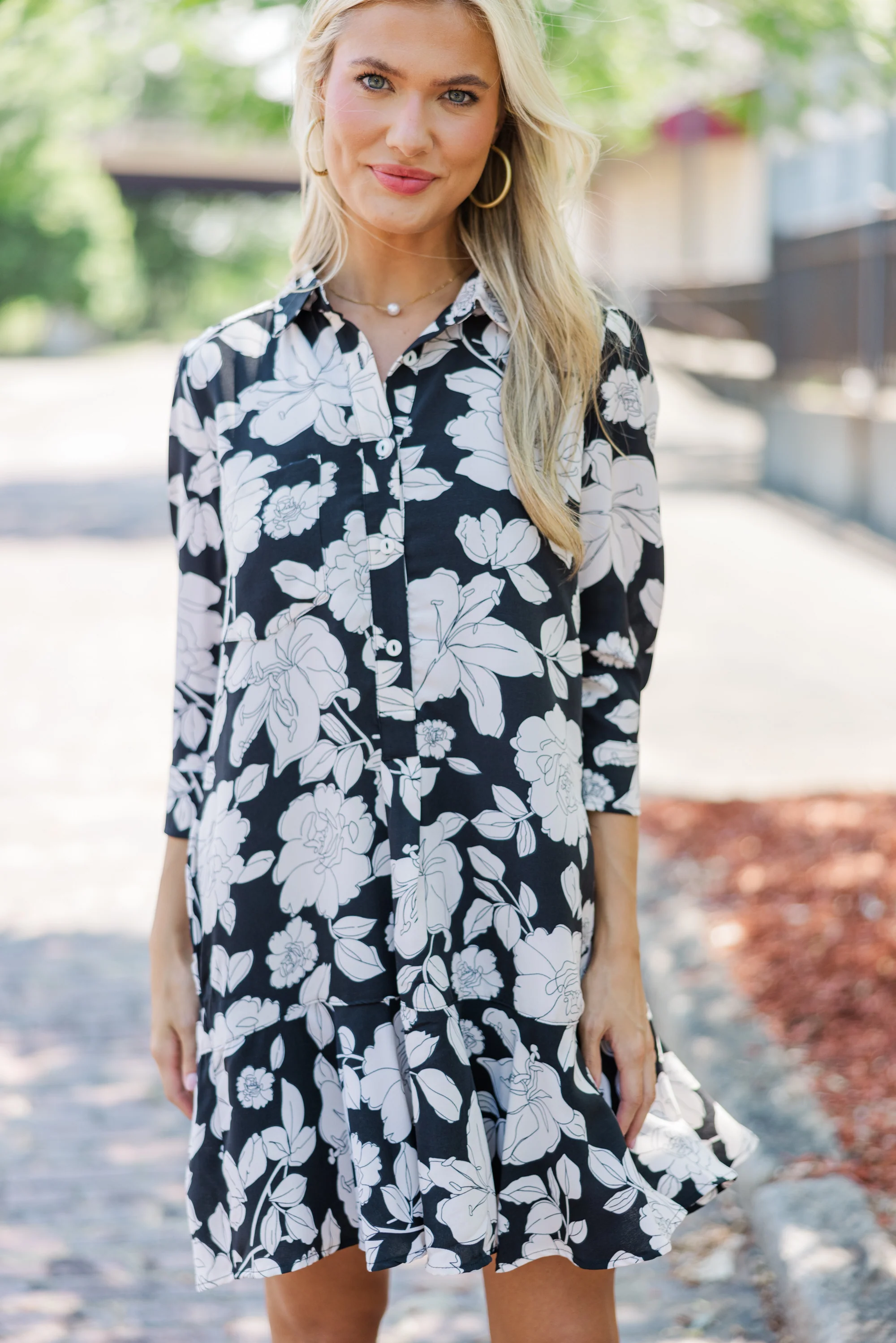 Black Floral Shirt Dress