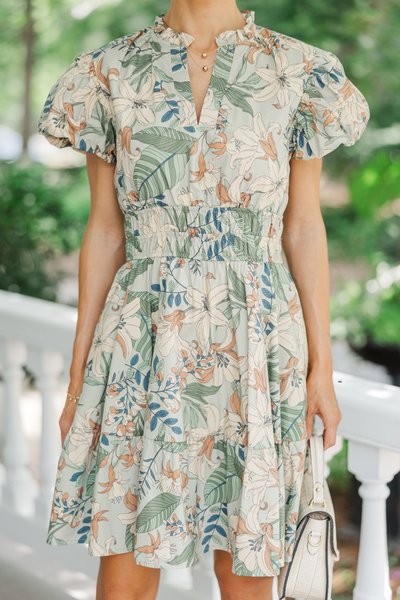 Sage Green Floral Dress