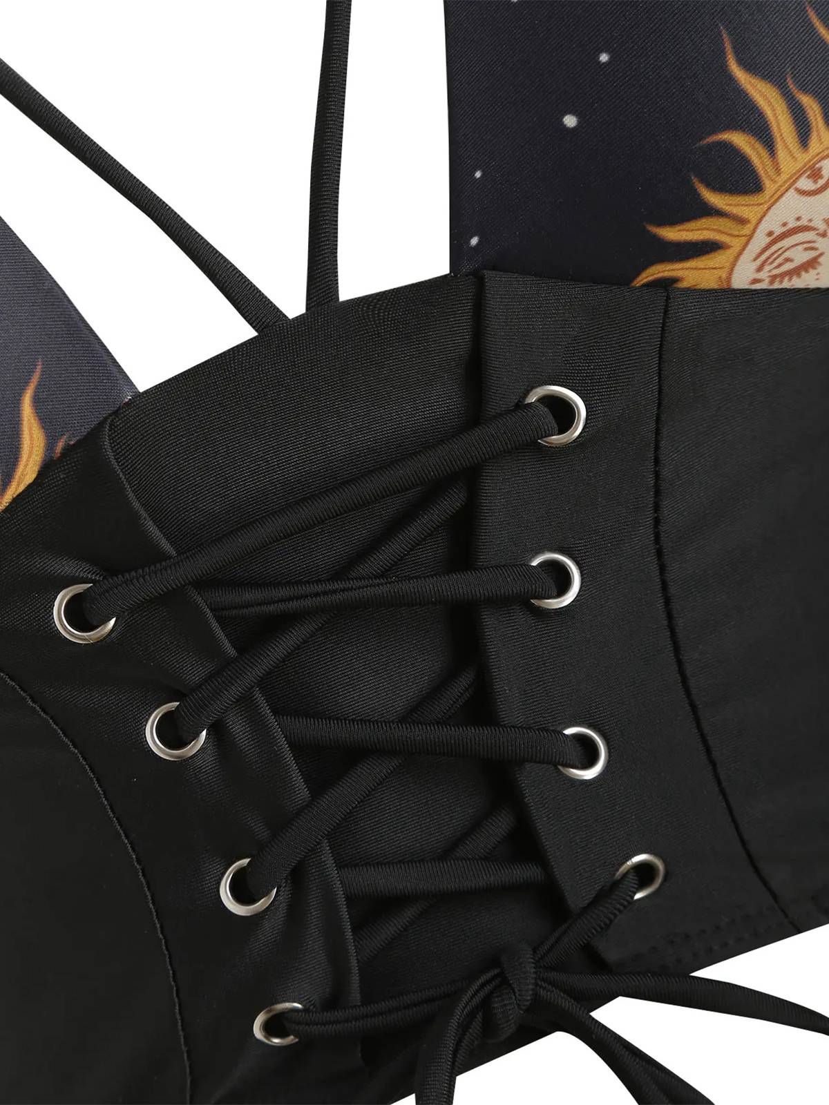 Purple Sun Moon Stars Lace-Up Swimsuit