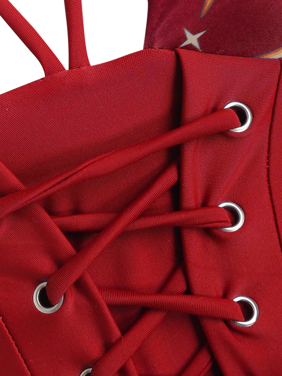 Purple Sun Moon Stars Lace-Up Swimsuit