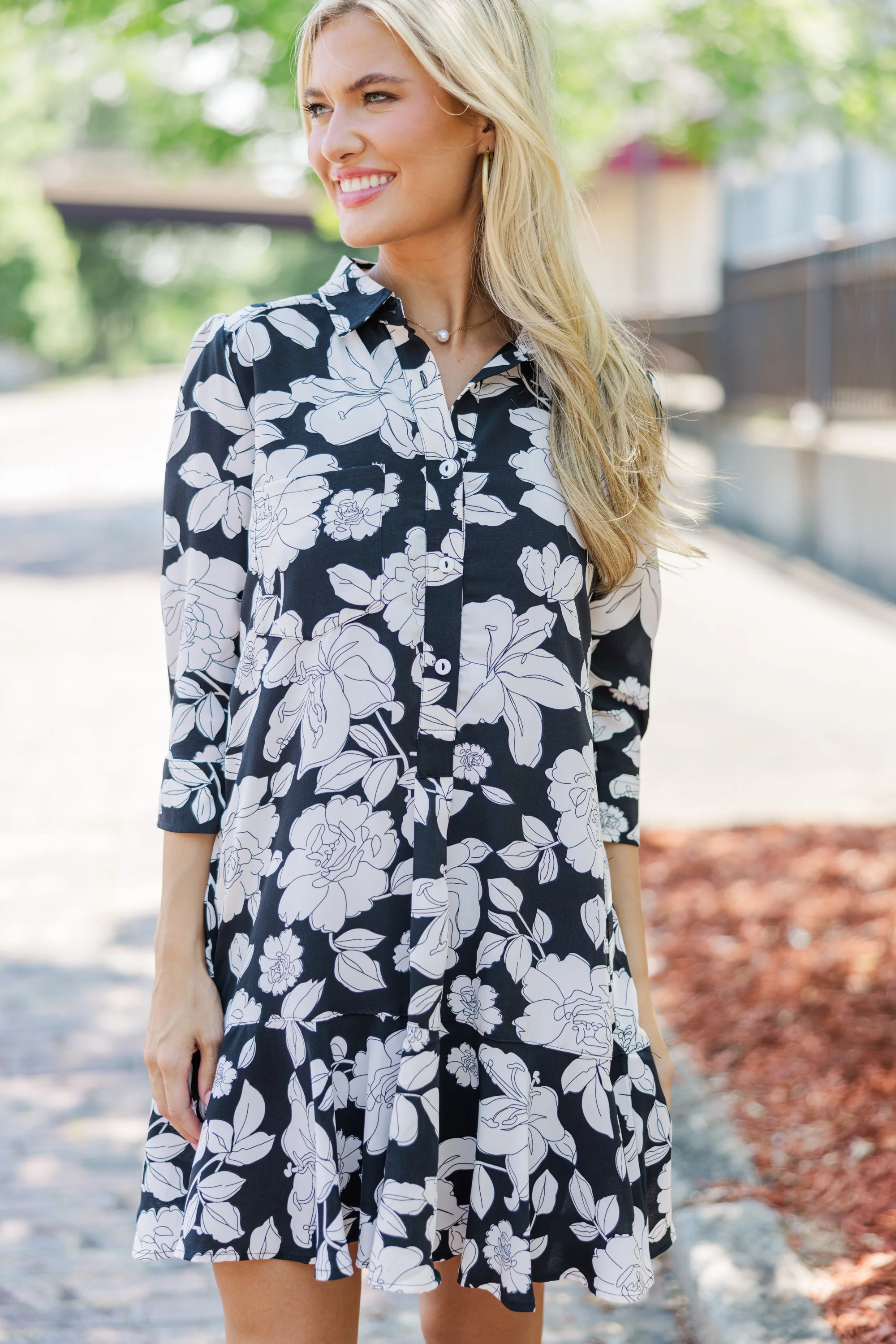 Black Floral Shirt Dress