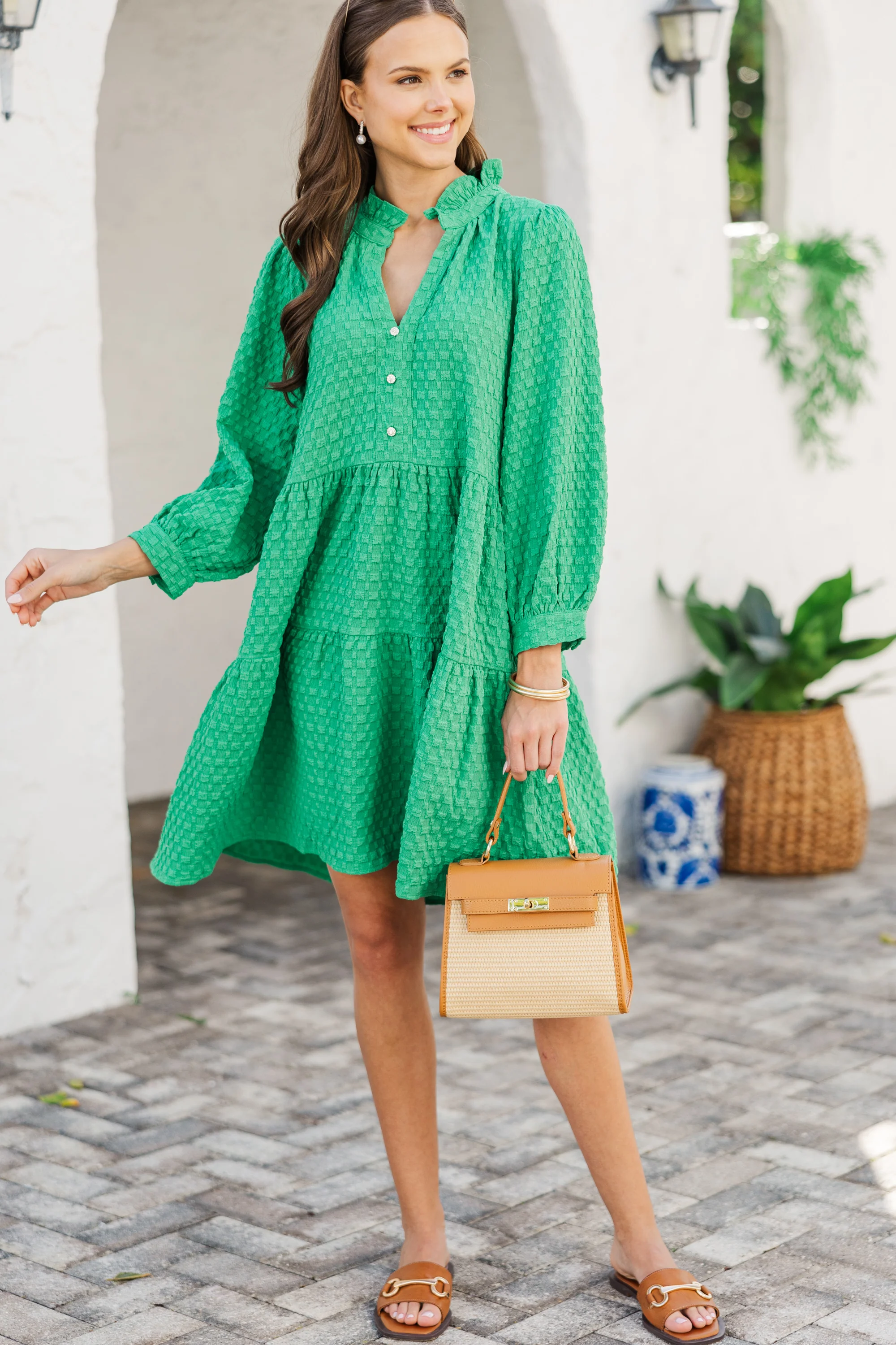 Green Textured Dress