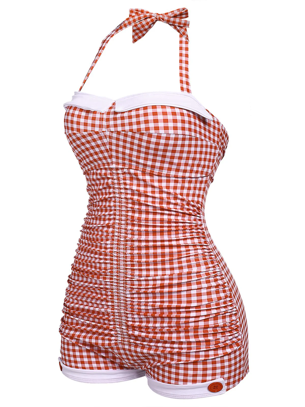 Gingham Halter Bowknot One-piece Swimsuit