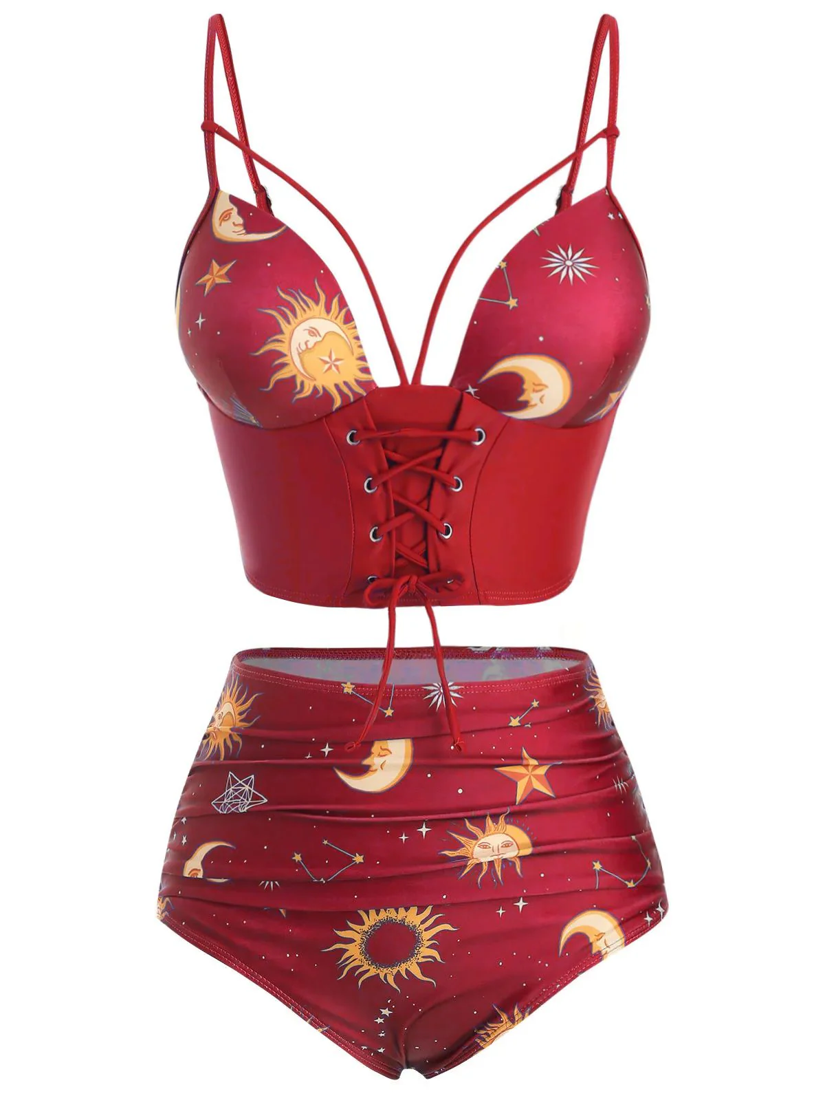 Purple Sun Moon Stars Lace-Up Swimsuit