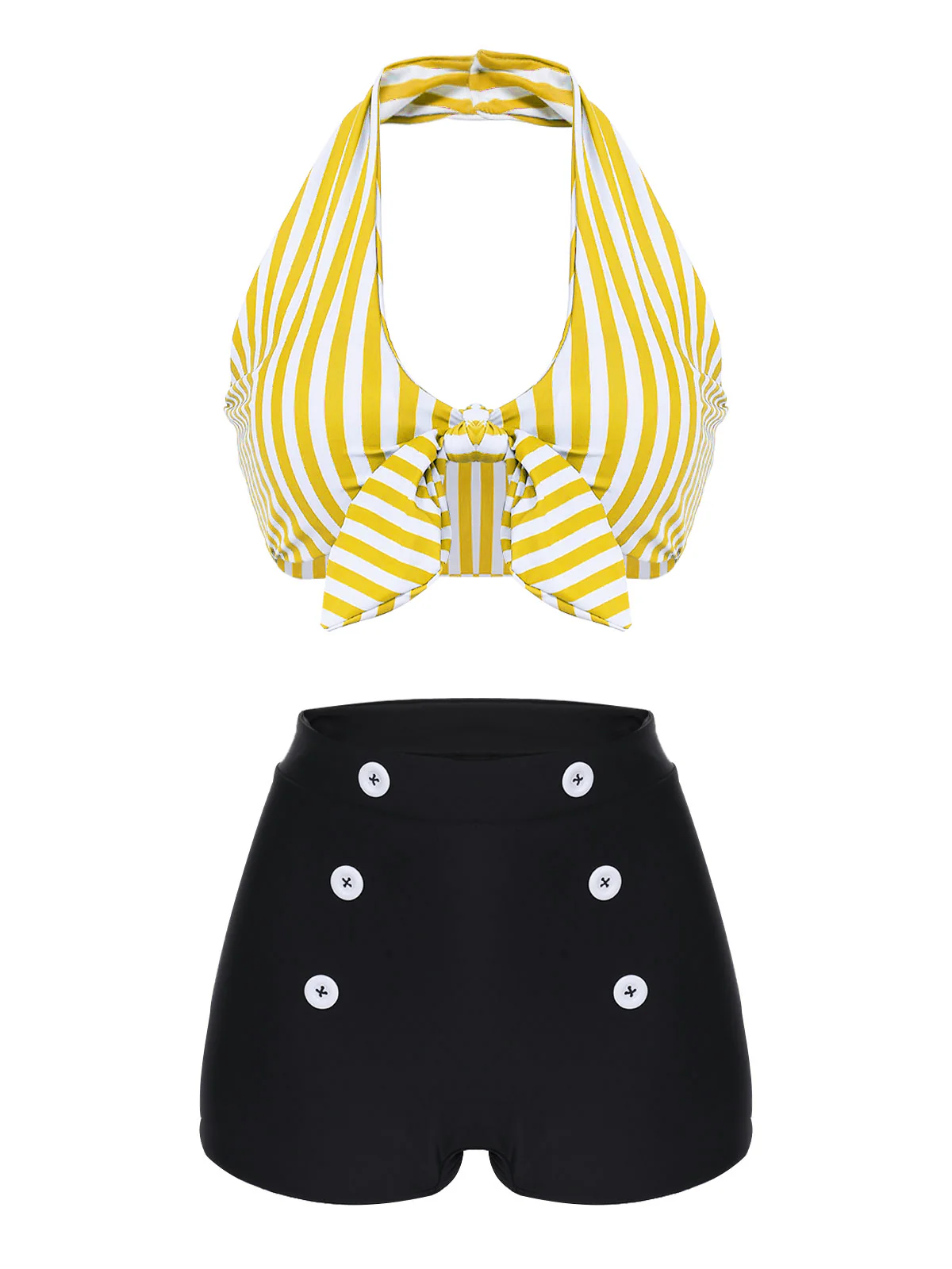 Red Retro Halter Stripes Bikini Set