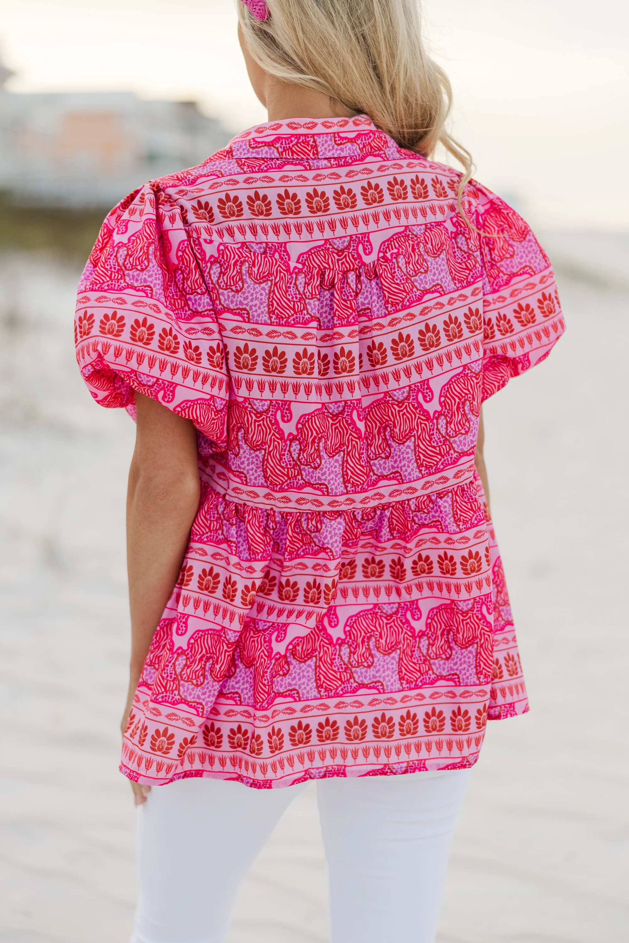 Hot Pink Printed Blouse
