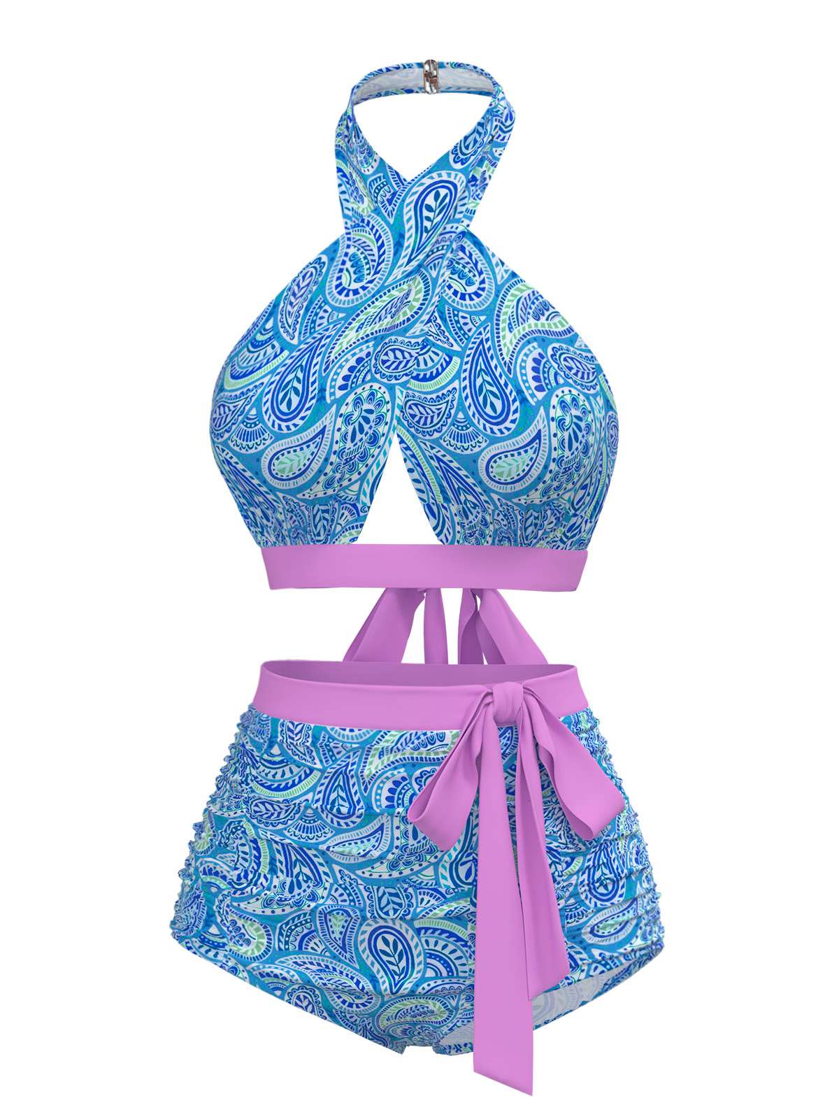 Violet  Paisley Print Cross-Halter Swimsuit