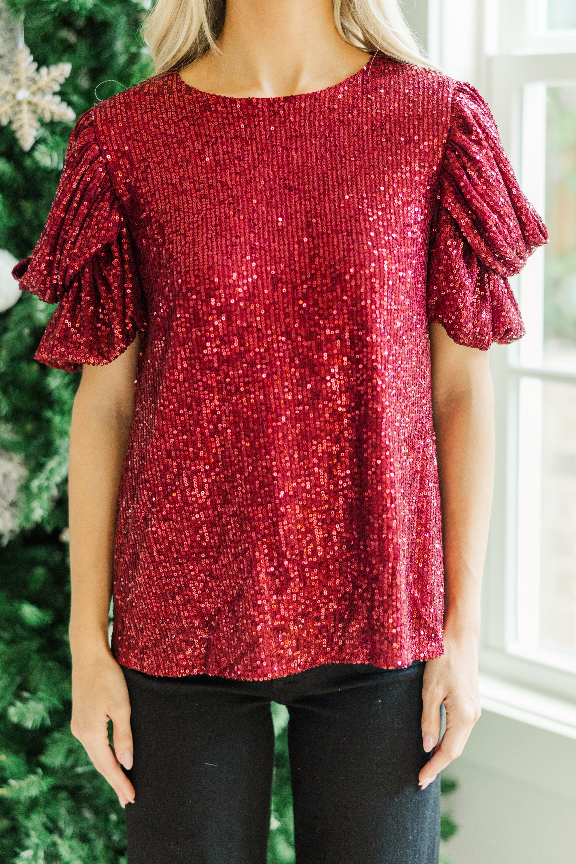 Wine Red Sequin Blouse