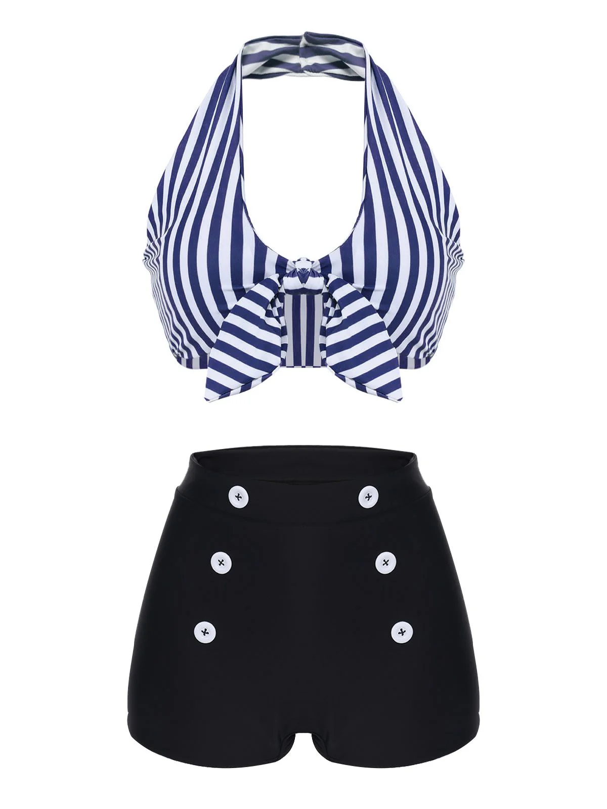 Red Retro Halter Stripes Bikini Set