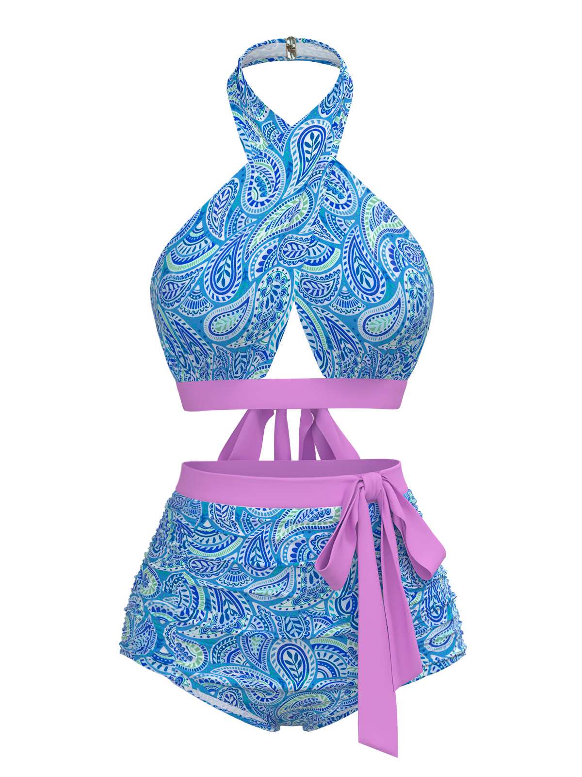 Violet  Paisley Print Cross-Halter Swimsuit