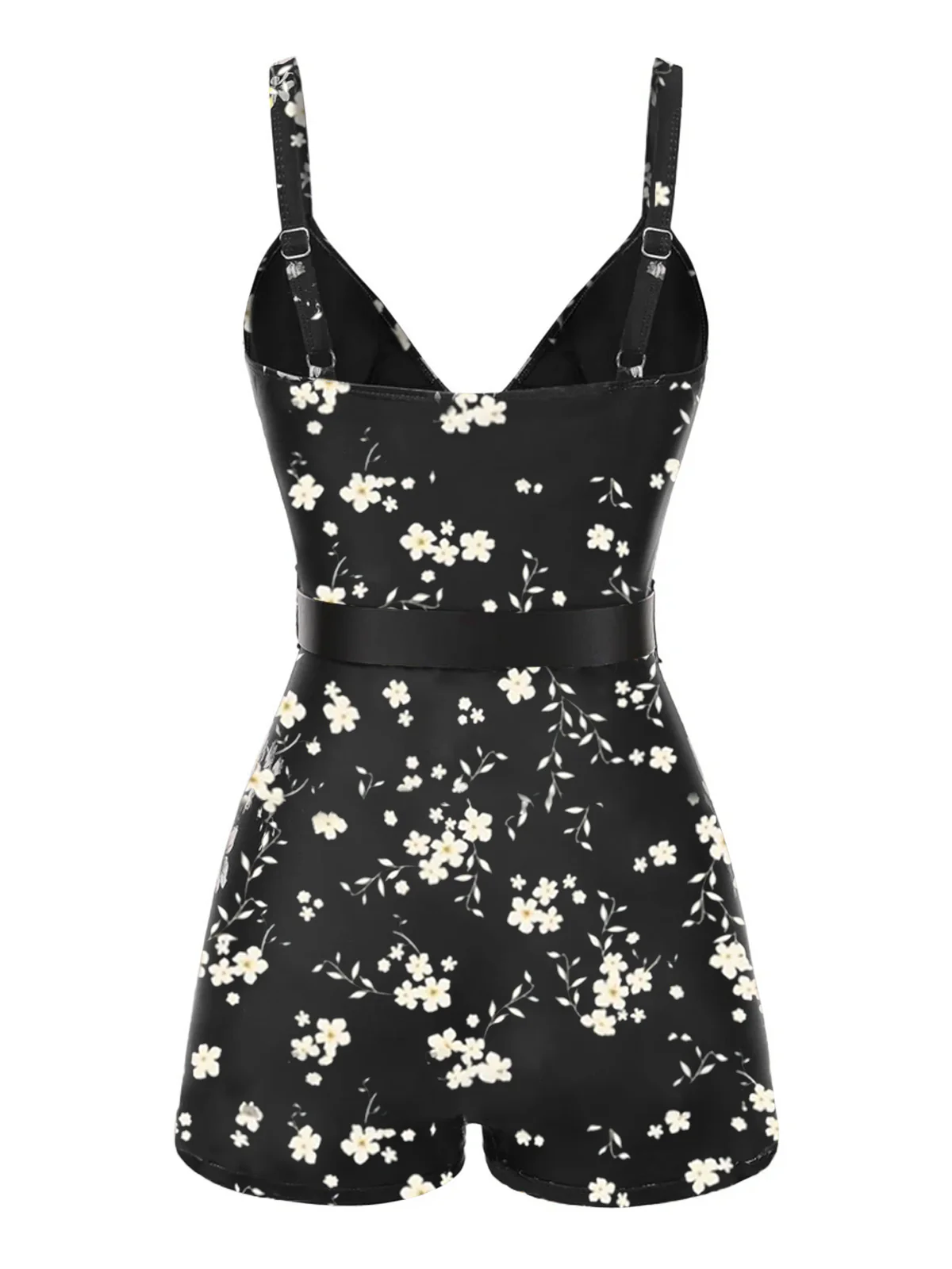 Black Floral Boxer Straps Swimsuit
