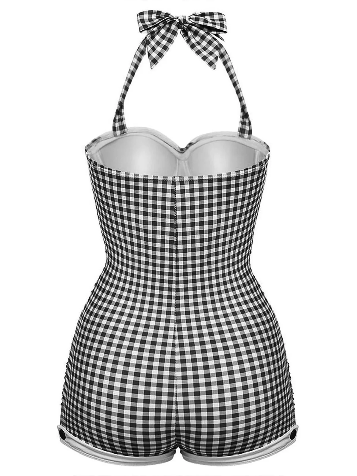 Gingham Halter Bowknot One-piece Swimsuit