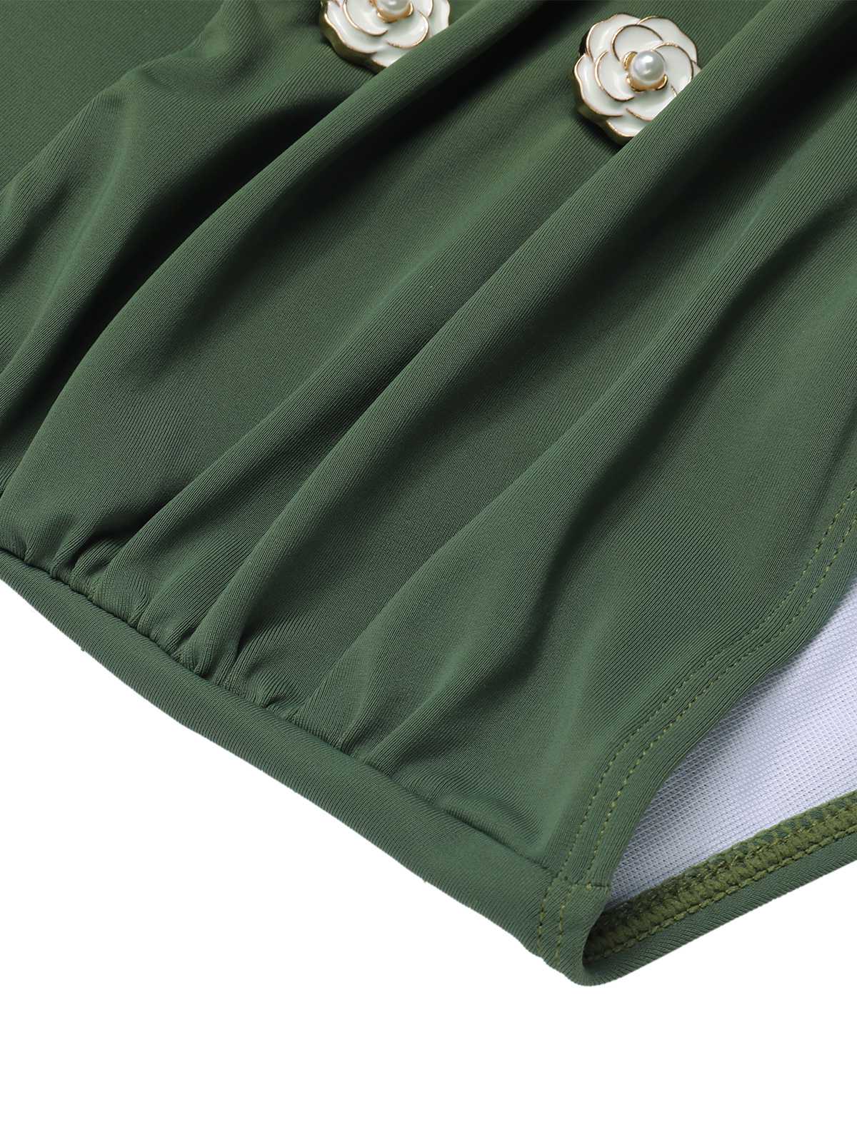 Green Gray Halter Plaids Swimsuit